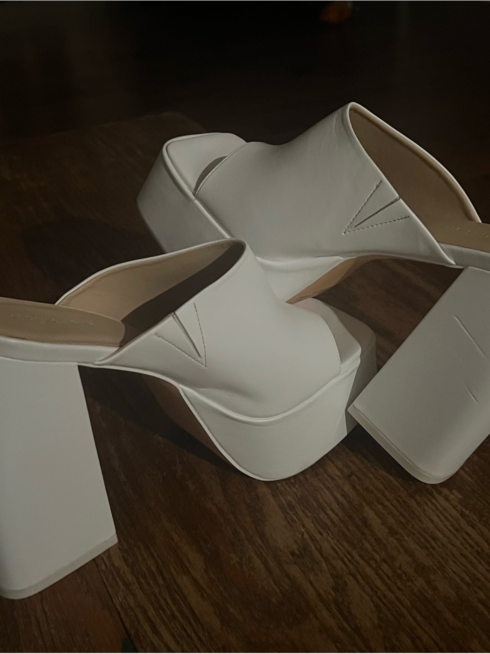 White Platform Mule Heels - Women's Chunky Slide